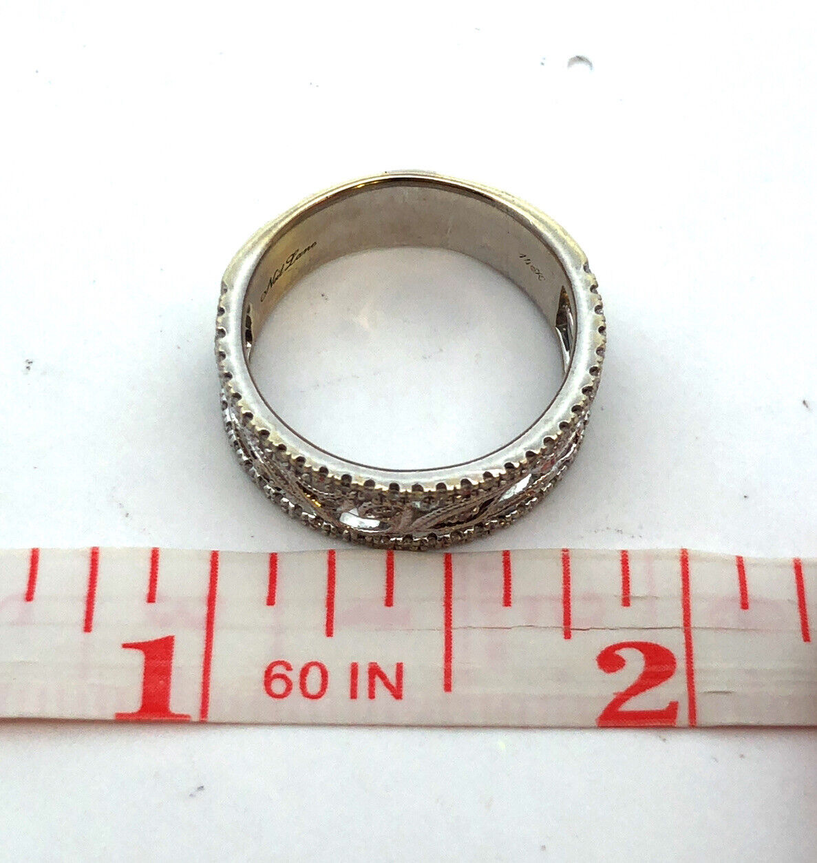 Neil Lane 14K White Gold Pave Diamond Floral Scroll Cutout Wedding Band Ring