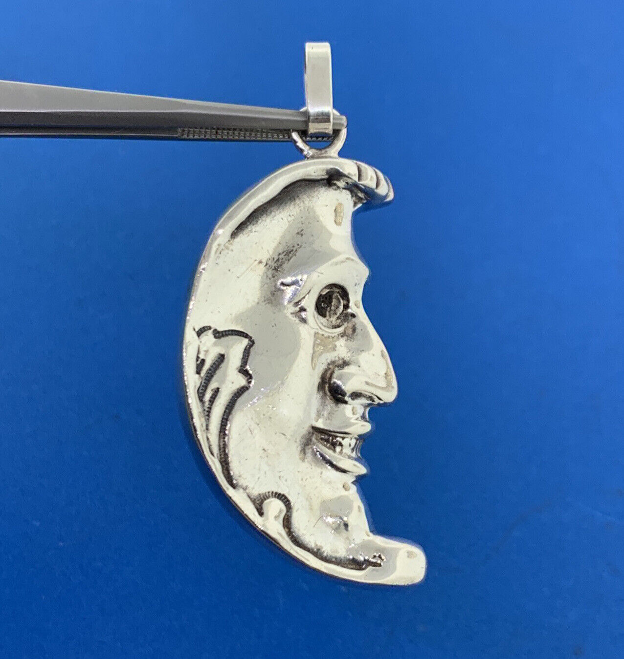 Designer 925 Sterling Silver Man In The Moon Crescent Statement Pendant