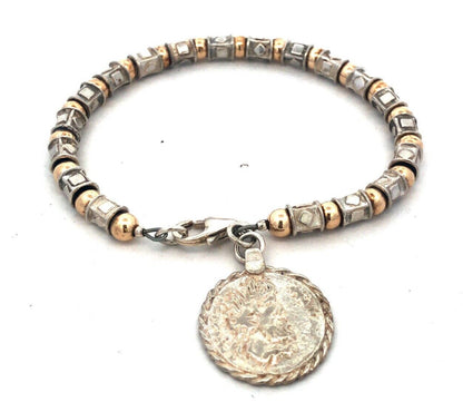 Silpada 925 Sterling Silver Gold Vermeil Two Tone Beaded Coin Bracelet