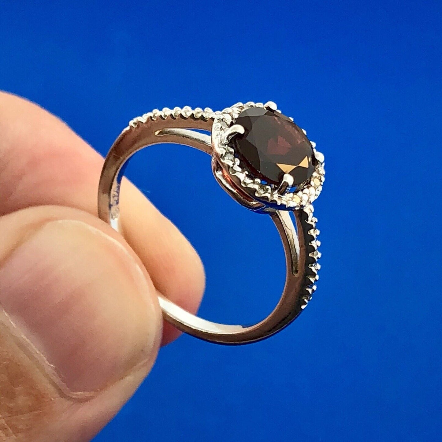 Designer 925 Sterling Silver Garnet Solitaire Diamond Halo January Occasion Ring