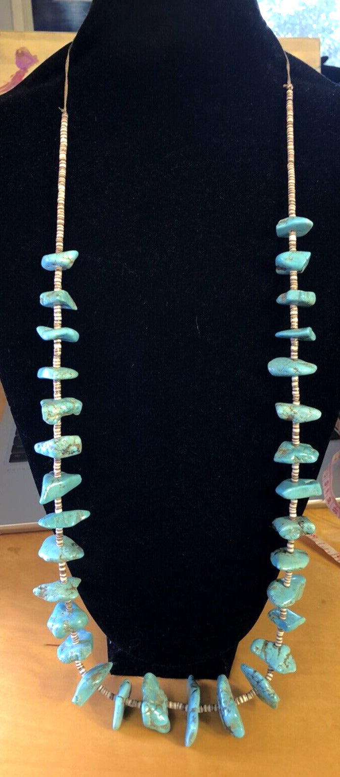 Vintage Artisan Natural Turquoise Chunky Beads Agate Bead Statement Necklace