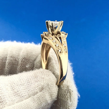 Stunning 14K Yellow Gold Marquise Diamond Solitaire W/Accents Engagement Ring