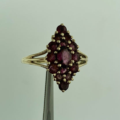 14K Yellow Gold Red Garnet Cluster January Birthstone Statement Ring