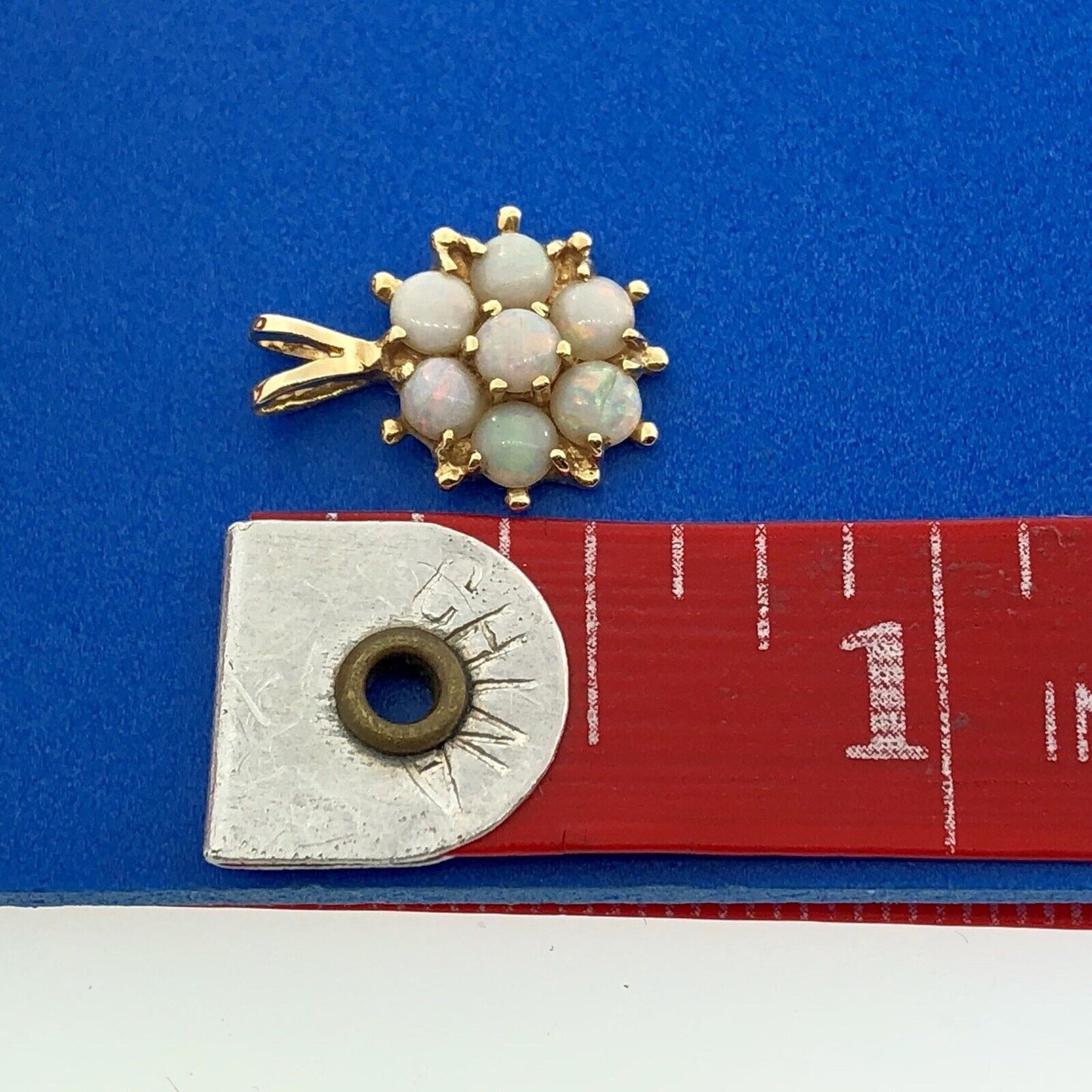 Vintage 14K Yellow Gold Opal Flower Cluster October Anniversary Charm Pendant