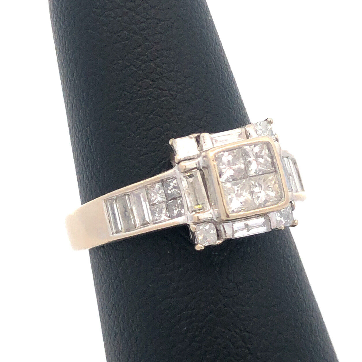 14K White Gold Princess Cut Quad Top Diamond Engagement Size 5.75 Ring