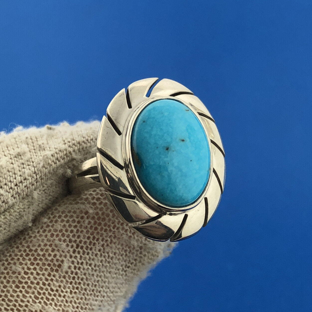 Designer CII Mexico 925 Sterling Silver Oval Turquoise Cabochon Statement Ring