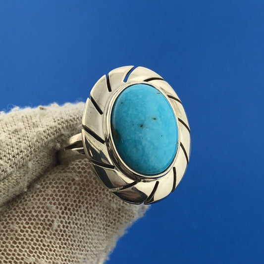 Designer CII Mexico 925 Sterling Silver Oval Turquoise Cabochon Statement Ring