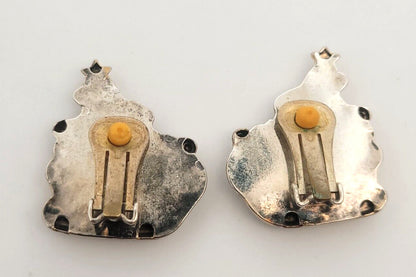 Vintage Silver Gold Tone Santa & Sled Brooch/Pendant Clip Earrings 3 Pc Set