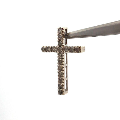 Designer 10K White Gold Round Diamond Cross Catholic Christian Pendant