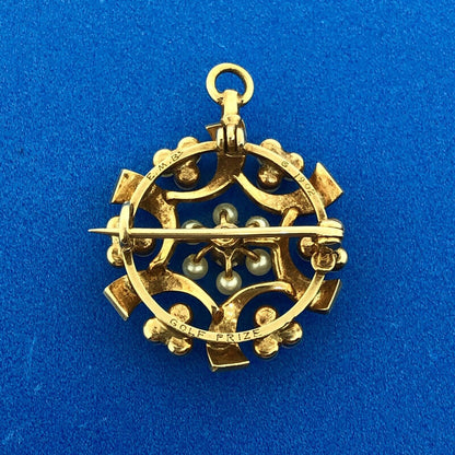 Vintage 14k Yellow Gold Diamond Seed Pearl Spiral Cluster Brooch Pendant