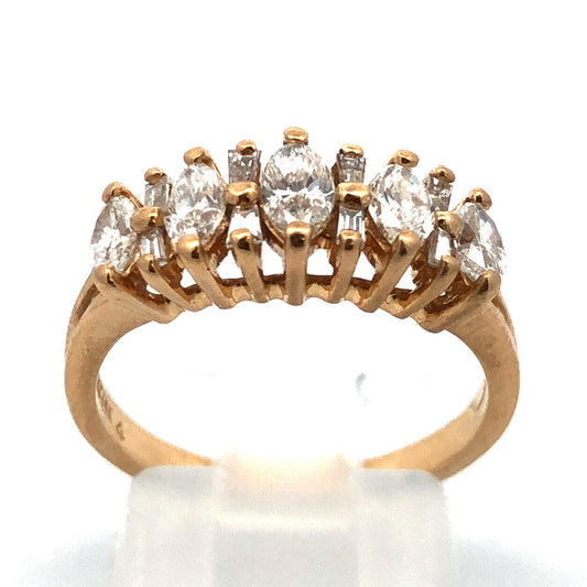 Designer 14K Yellow Gold Marquise & Baguette Diamond Anniversary Band Ring