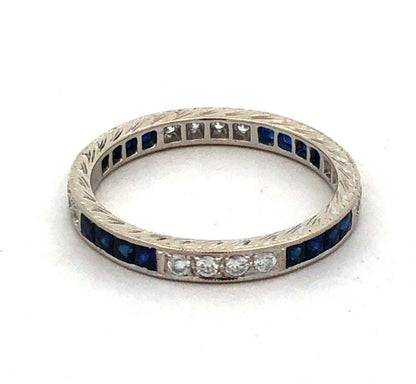 Designer BKC 14K White Gold Sapphire Diamond Wedding Anniversary Band Ring