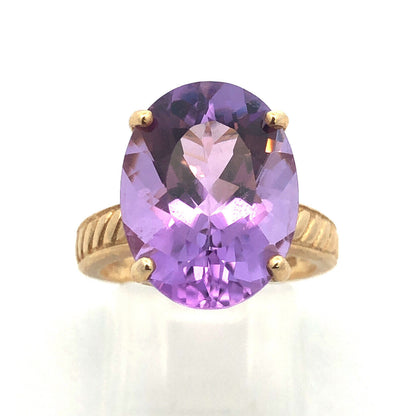 Vintage Designer SCBS 10K Yellow Gold Oval Amethyst Statement Cocktail Ring
