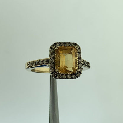 LeVian 14K Yellow Gold Radiant Cut Citrine Champagne Diamond Halo Ring