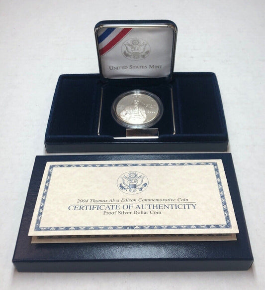 1994 P Thomas Alva Edison Commemorative Proof Silver $ Dollar OMP/COA