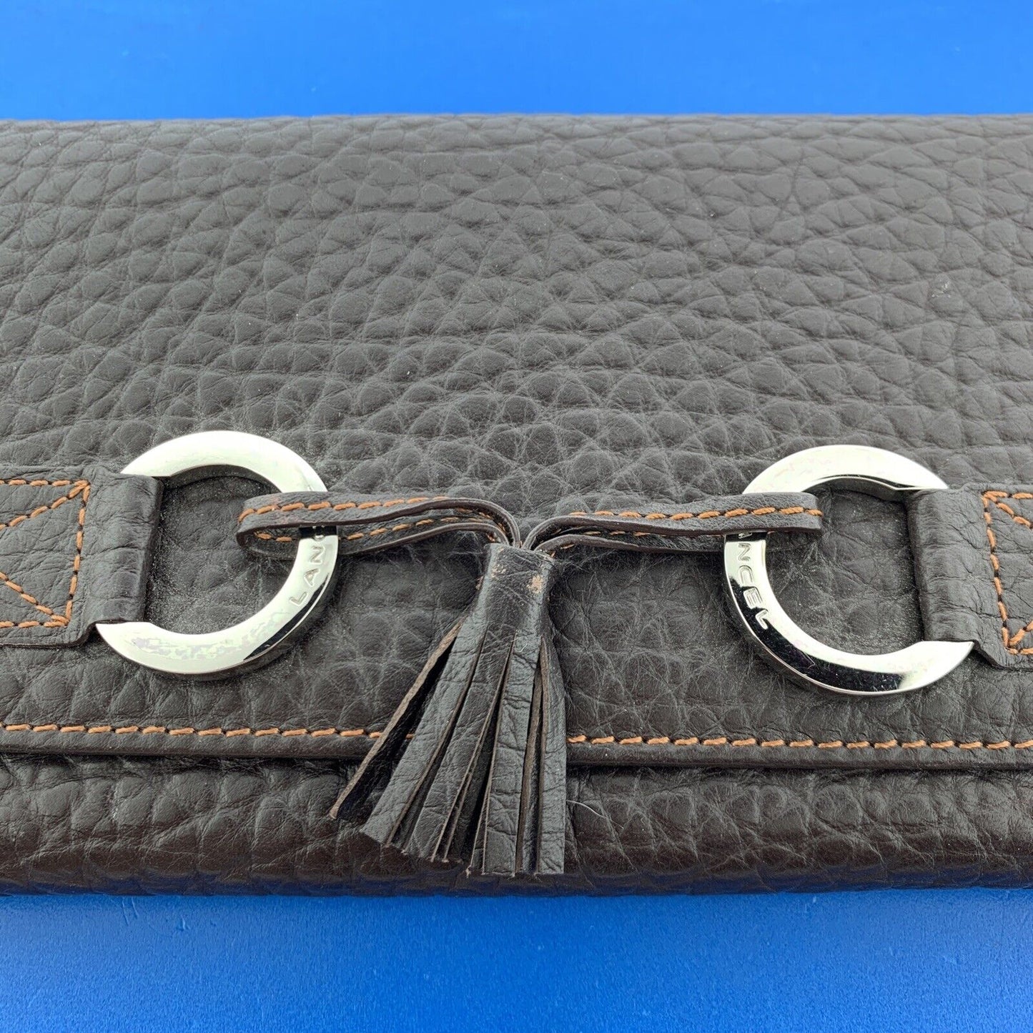 Authentic Lancel Paris Pebbled Chocolate Leather Billfold Clutch New Without Tag