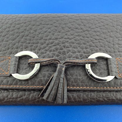 Authentic Lancel Paris Pebbled Chocolate Leather Billfold Clutch New Without Tag