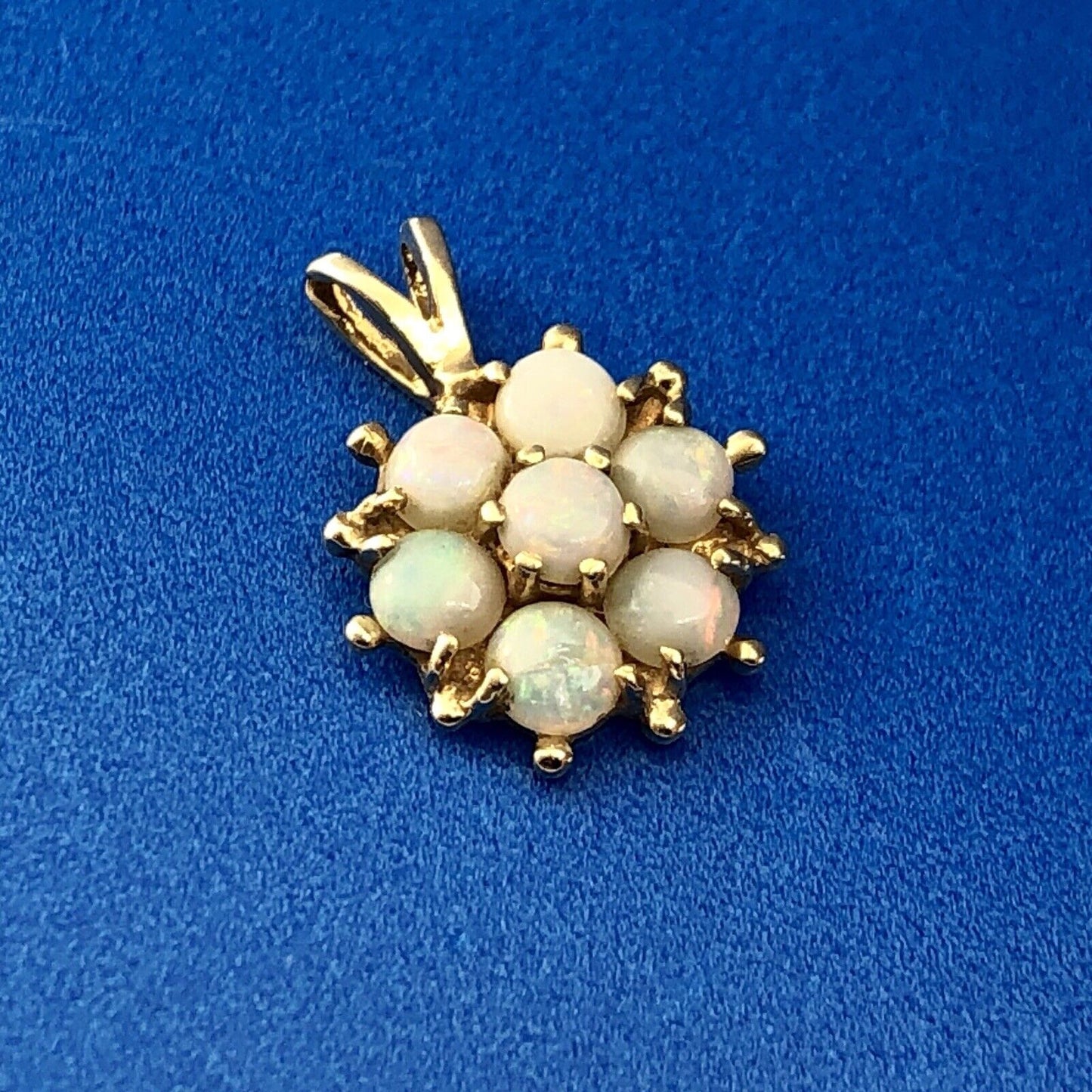 Vintage 14K Yellow Gold Opal Flower Cluster October Anniversary Charm Pendant