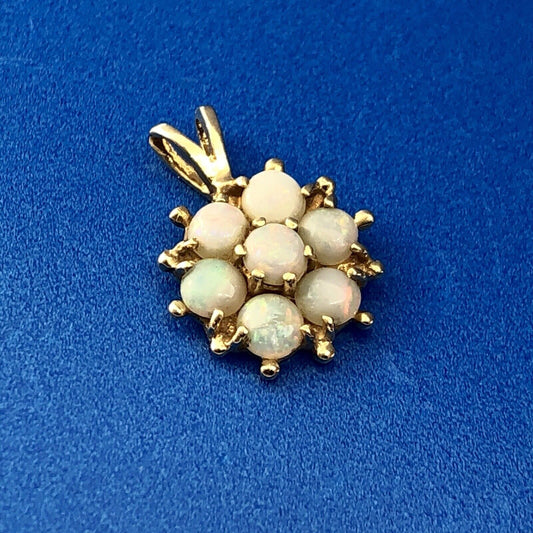 Vintage 14K Yellow Gold Opal Flower Cluster October Anniversary Charm Pendant
