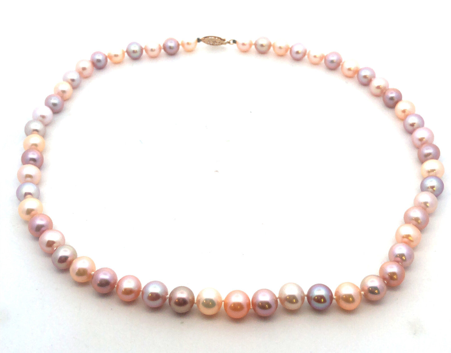 Designer 14K Yellow Gold Pink Round Pearl Beaded Necklace
