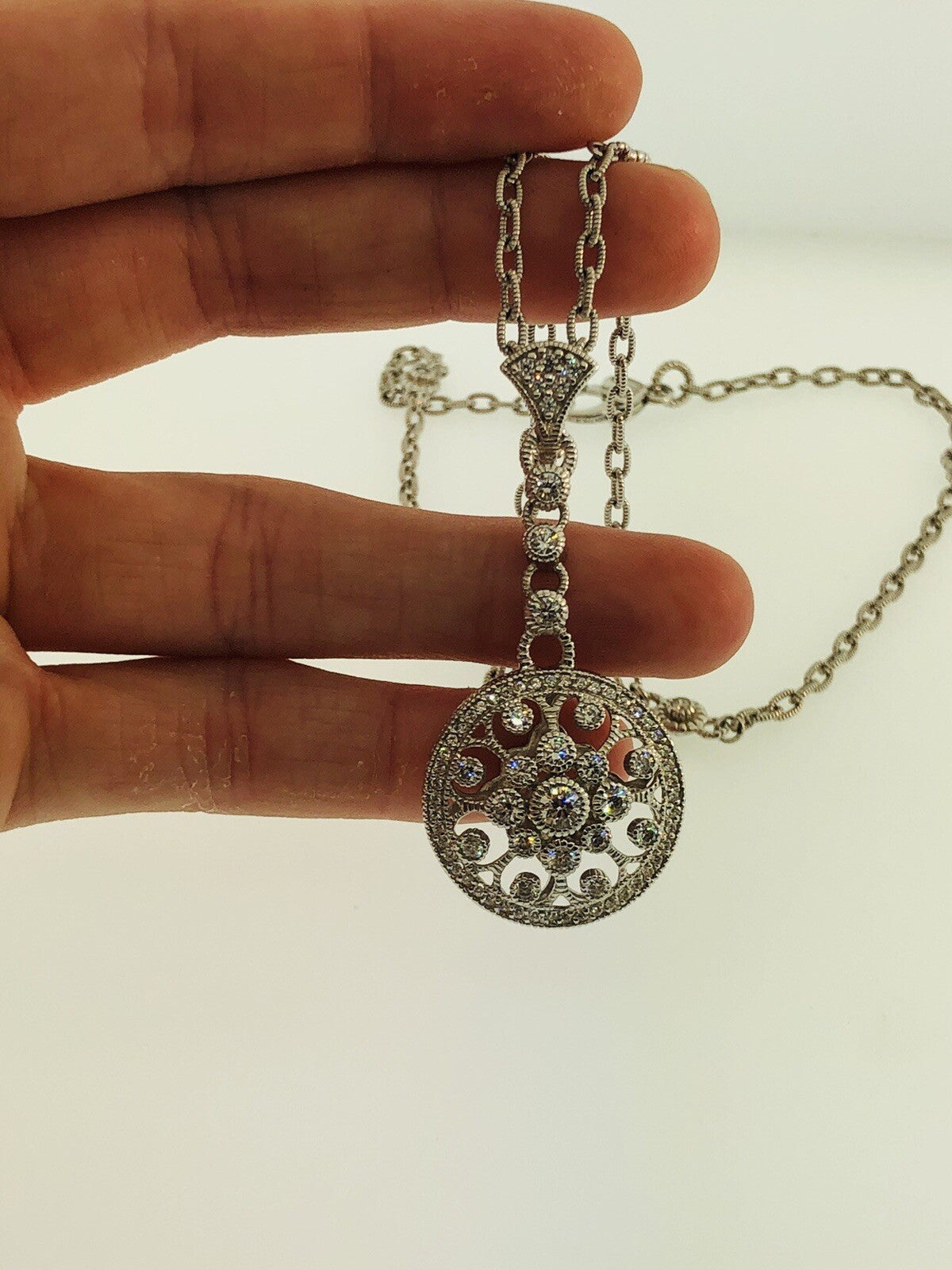 Judith Ripka Sterling Silver 925 Diamonique CZ Enhancer Pendant Station Necklace