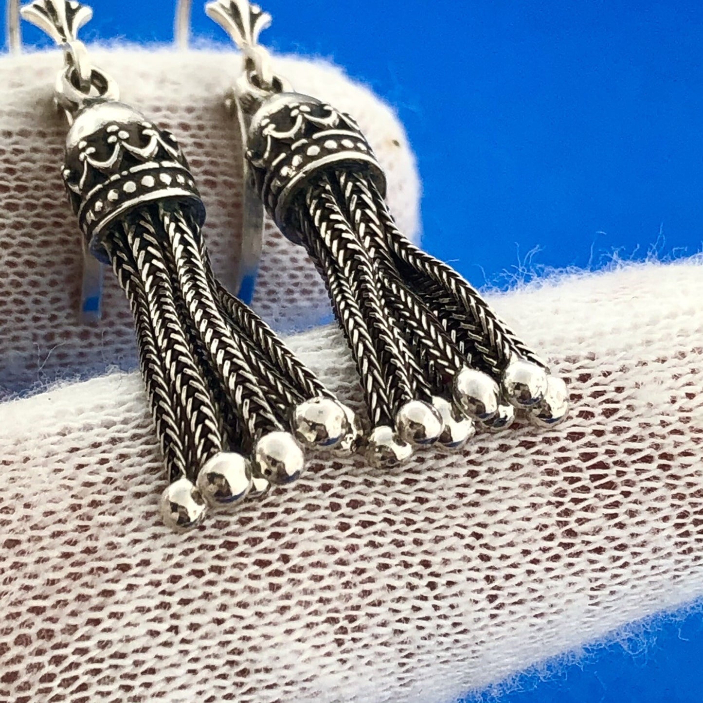 Retro 925 Sterling Silver Balinese Chandelier Drop Dangle Leverback Earrings