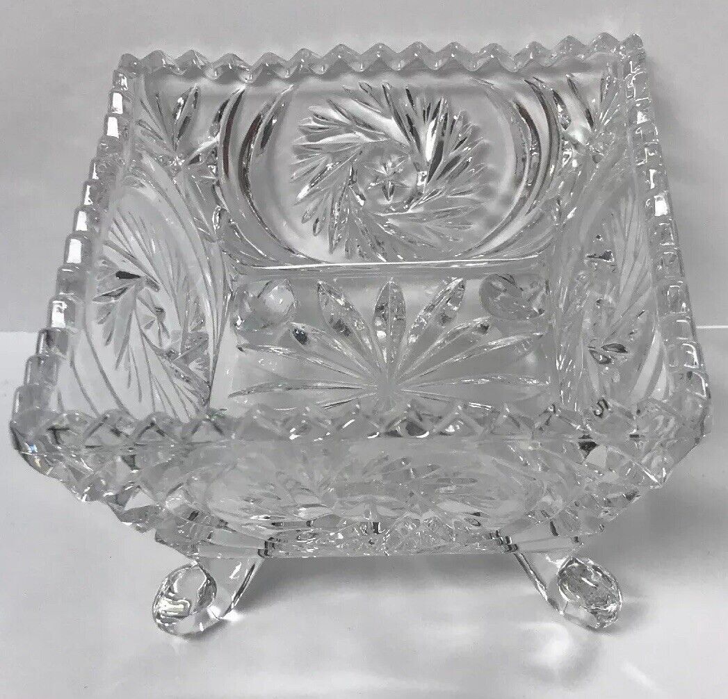 EAPG Pinwheel And Hobstar Square Footed Compote Candy Dish Clear Glass Pattern