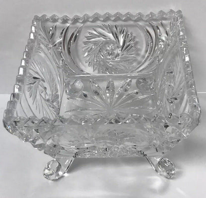 EAPG Pinwheel And Hobstar Square Footed Compote Candy Dish Clear Glass Pattern