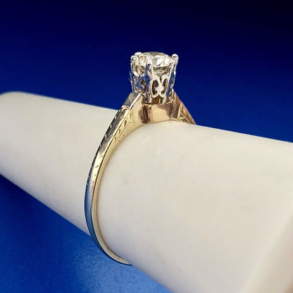 Art Deco Art Nouveau 14K Yellow White Gold Diamond Solitaire Engagement Ring
