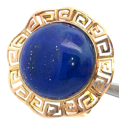 Designer 14K Yellow Gold Lapis Lazuli Cabochon Statement Cocktail Ring