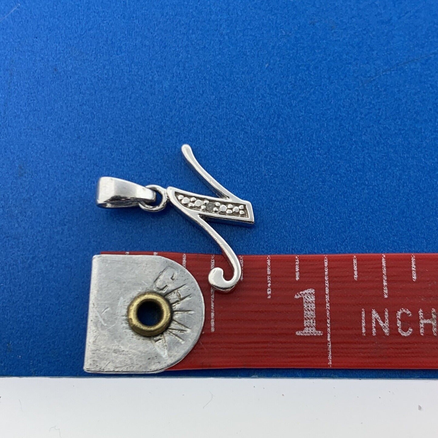 Designer 925 Sterling Silver Diamond N Initial Script Monogram Pendant Charm