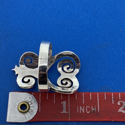 Vintage Abstract Modernist Artisan 925 Sterling Silver Heart Statement Ring