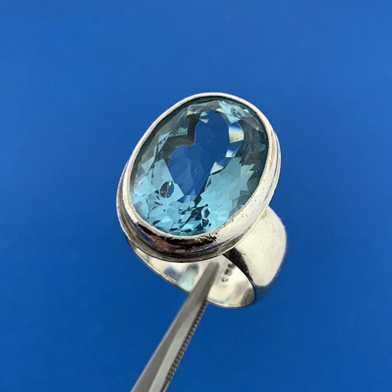 925 Sterling Silver Designer Blue Topaz Solitaire December Anniversary Ring