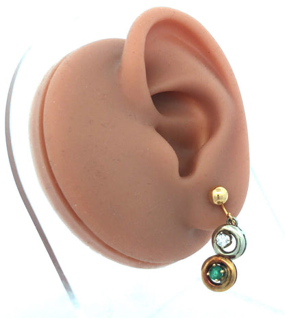 Naomi 14K White Yellow Rose Gold Diamond Emerald Drop Dangle Screw Back Earrings