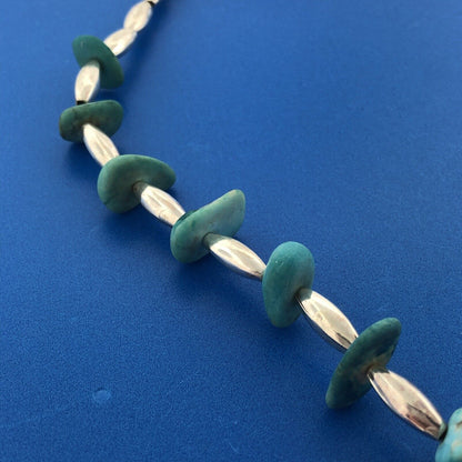 Vintage 925 Sterling Silver Beaded Chunky Turquoise Native American Necklace