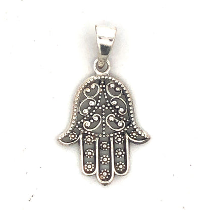 925 Sterling Silver Beaded Filigree Hamsa Good Luck Prosperity Pendant
