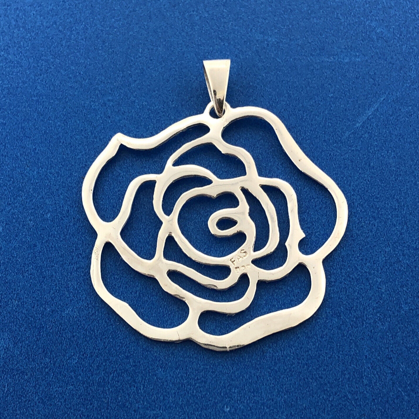 Designer FAS Sterling Silver 925 Openwork Rose Flower Dangle Pendant