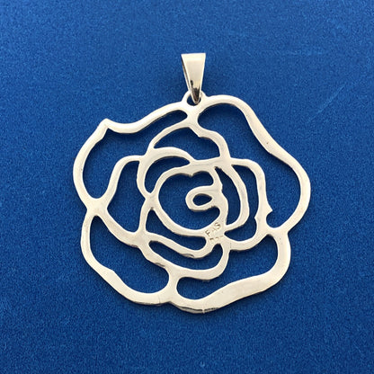 Designer FAS Sterling Silver 925 Openwork Rose Flower Dangle Pendant