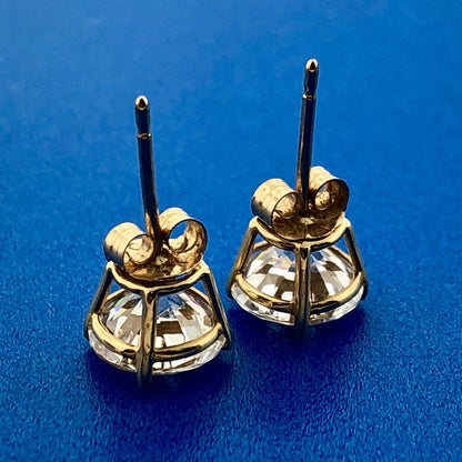 Stunning 14K Yellow Gold Round Cubic Zirconia CZ Statement Stud Earrings