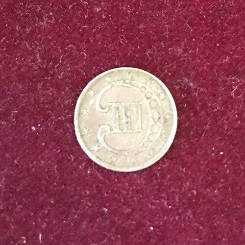 1852 Three 3 Cent Silver Piece Type 1 Trime Coin