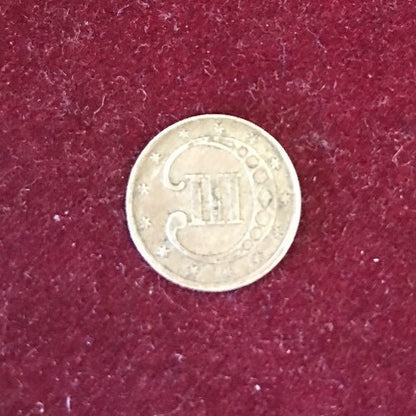 1852 Three 3 Cent Silver Piece Type 1 Trime Coin