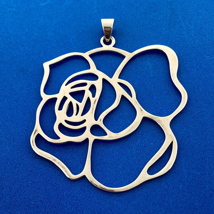 Estate FAS 925 Sterling Silver Rose Flower Bouquet Cut Out Statement Pendant