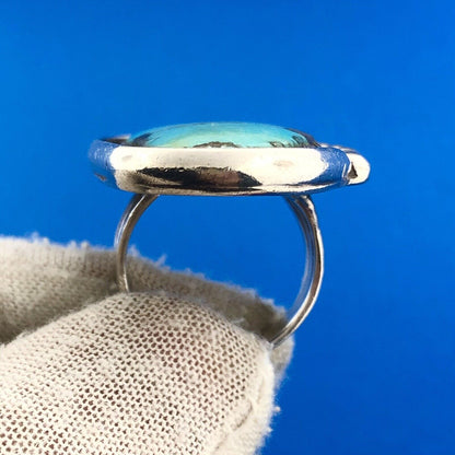 Mid Century Signed Dated Native American Sterling Silver Turquoise Finger Ring