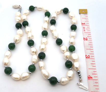Designer 925 Sterling Silver Pearl Jade Beaded Statement Necklace