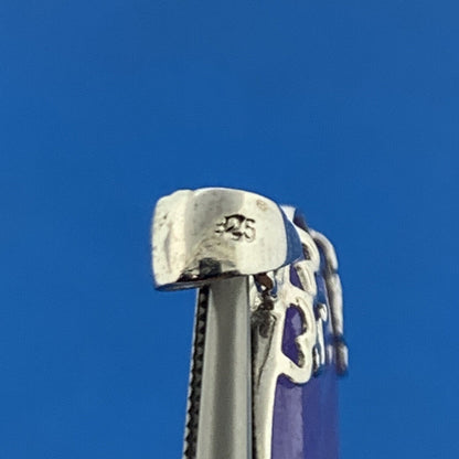 Chinese Export 925 Sterling Silver Lavender Long Life Statement Disc Pendant