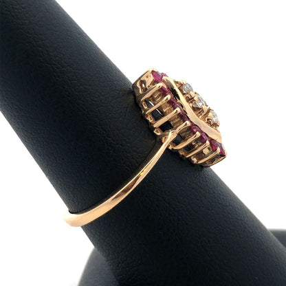 14K Yellow Gold Designer Ruby Diamond Accented July Anniversary Cocktail Ring