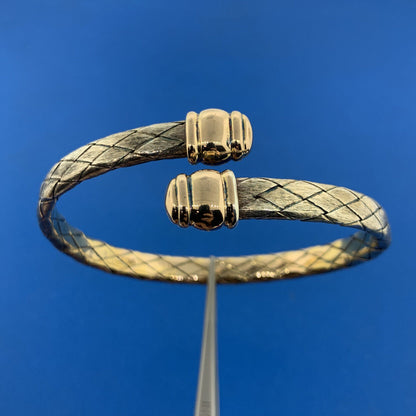Designer 925 Sterling Silver Vermeil Basket Weave Braided Bypass Cuff Bracelet