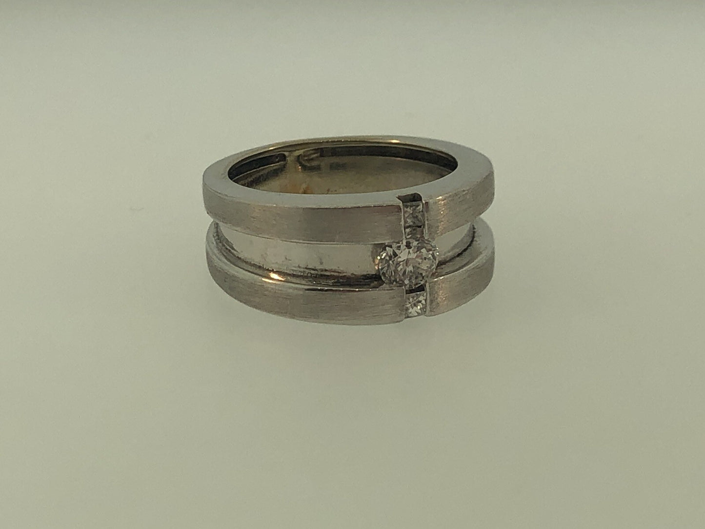 14K White Gold Diamond Burnished/Polished Unisex Modernist Tension Wedding Ring