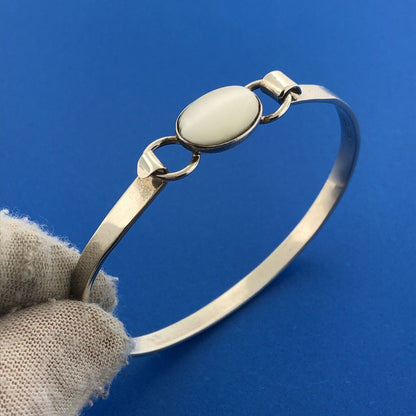 Vintage Mexico Sterling Silver 925 White/Grey Tigers Eye Bangle Bracelet