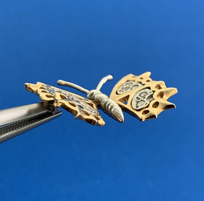 14K Yellow White Gold Diamond Two Toned Butterfly Pendant